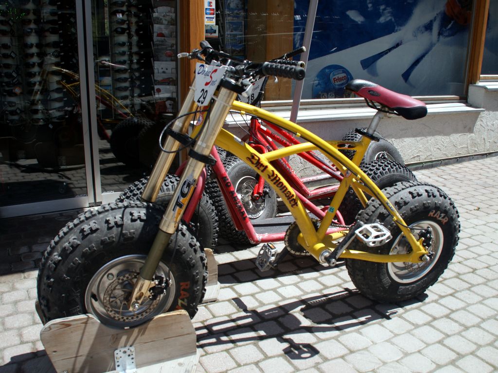 Back in Zermatt, I stumble on this, which is for rent. It appears to be some sort of mountain bike, although quite what purpose it serves that a normal mountain bike doesn’t, I can’t quite ascertain. Looks like a hoot though.